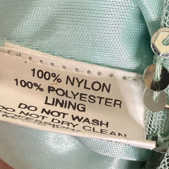 Mac Duggal Sequined Faux Wrap Ruffle Cap Sleeve Gown Seafoam 70113 Women’s Sz 14 - Picture 8 of 12